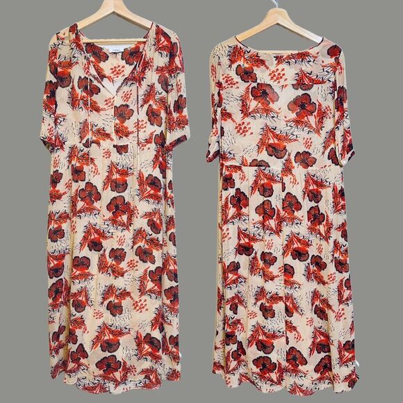 MAX&Co. Re-Edit Sheer Floral Midi Dress – Small – Beige Red Print – $395 - Picture 7 of 9